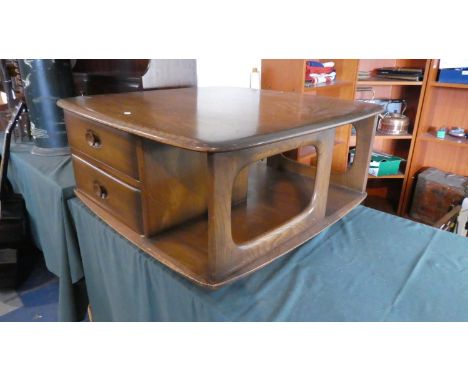 An Ercol Square Topped Two Tier Coffee Table with Open Display Sections and Two Drawers, 78cm 