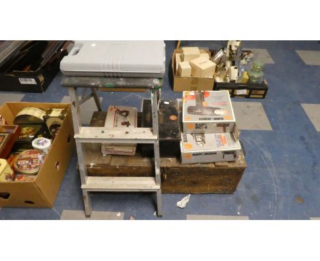 A Collection of Various Tools, Wooden Ammunition Case Etc