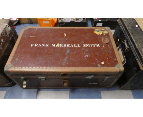 A Metal Mounted Travelling Trunk with Hinged Lid Inscribed Frank Marshall Smith, 86cm Long 