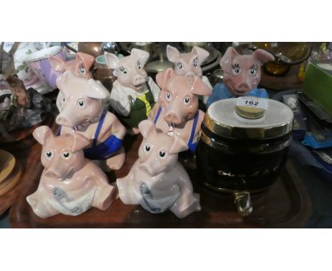 A Collection of Eight Various Natwest Pigs and a Wade Cognac Decanter 