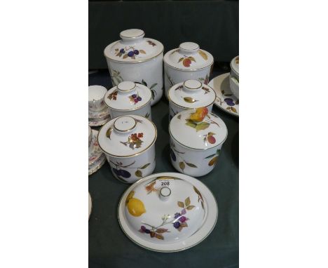 A Collection of Royal Worcester Evesham to Include Six Storage Jars and Lidded Butter Dish 