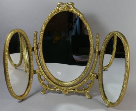 A Mid 20th Century Gilt Framed Triple Dressing Table Mirror, 55cm High 