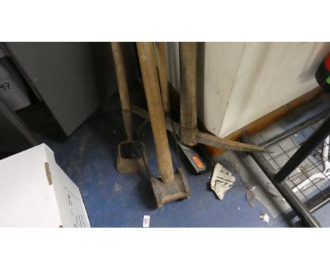 A Collection of Various Tools to Include Pickaxe, Sledge Hammer, Hose, Pikel etc 