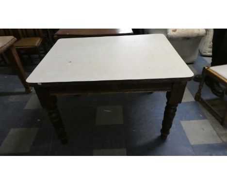 A Late Victorian Kitchen Table with Later Formica Top, 115cm Long 