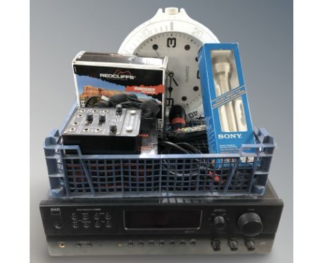 An NAD stereo receiver C725BEE, Sony microphone, pair of binoculars, a quartz wall clock in the form of a watch, etc. (contin