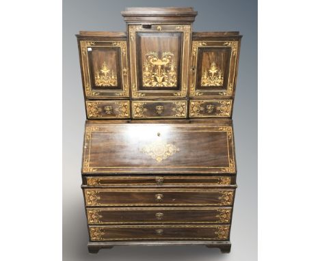 A late 19th century continental oak secretaire bureau, 122 cm x 58 cm x 199 cm 