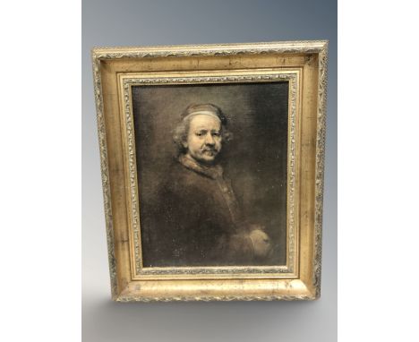 After Rembrandt : Self portrait, colour print, 37 cm x 29 cm.