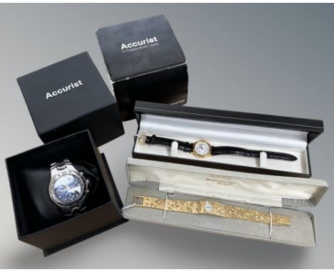 An Accurist Gent's Chronograph WR 100M, together with a  lady's Avia watch and a lady's Lorus watch, all three parts boxed. (