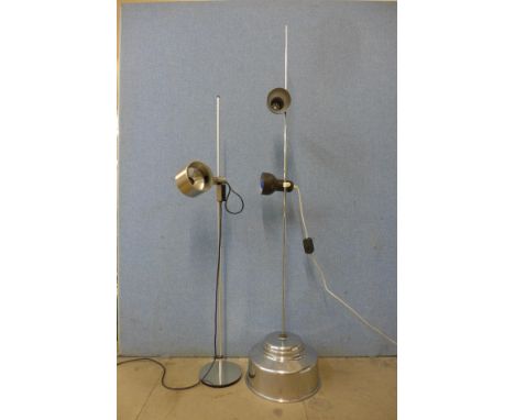 Two vintage chrome floor standing spotlight lamps 