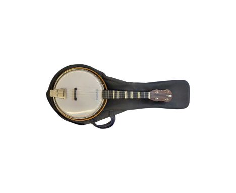 A Musima banjolele (ukulele banjo), with maple back, ebony fingerboard and pearlescent fret markers/headstock detail.With gen