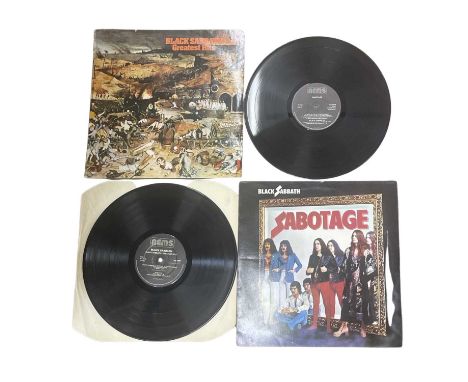 A pair of Black Sabbath 12" vinyl LPs, to include: - Sabotage: 1975: NEL 6018 - Greatest Hits: 1977: NEL 6009Some light marks