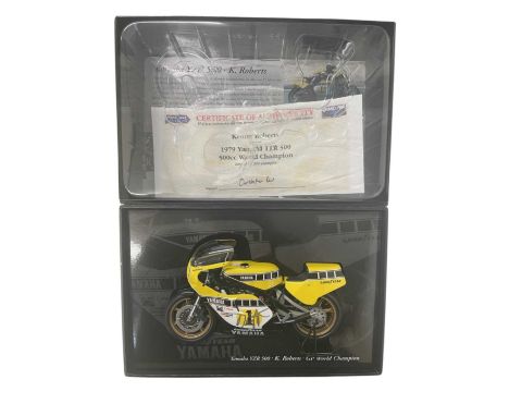 A boxed Minichamps 1:12 scale model: Yamaha YZR 500, K Roberts GP World Champion 1979.Signed by Kenny Roberts in silver ink t