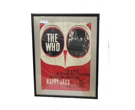 A vintage advertising poster for THE WHO's Happy Jack by Decca Records.Framed and glazed, framed size approximately: 51x38cm