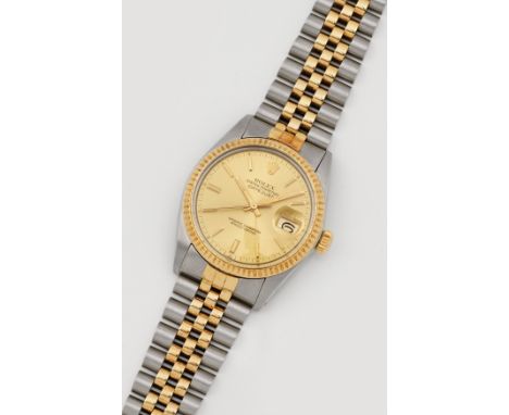 Herrenarmbanduhr von Rolex-"Datejust" aus den 1990er JahrenStahl und Gelbgold. Rundes Uhrengehäuse mit geriffelter Lunette, c