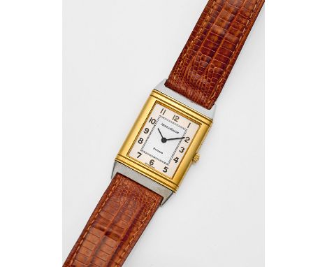 Damenarmbanduhr von Jaeger LeCoultre-"Reverso" von 1986Gelbgold, 18 ct. und Stahl. Rechteckiges, drehbares, profiliertes Uhre