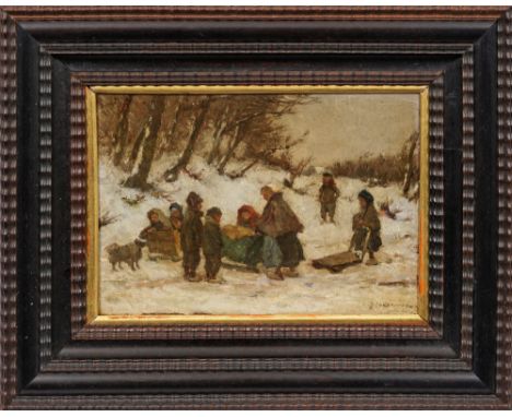 Johannes Evert Hendrik Akkeringa(1861 Belinyu/Indonesien - 1942 Amersfoort)Die SchlittenpartieIn toniger Palette und breitem,