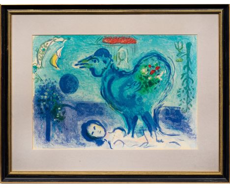 Marc Chagall(1887 Witebsk - 1985 Saint-Paul-de-Vence) "Paysage au Coq". OriginaltitelLithographie/Velin, 1958. Erschienen in 