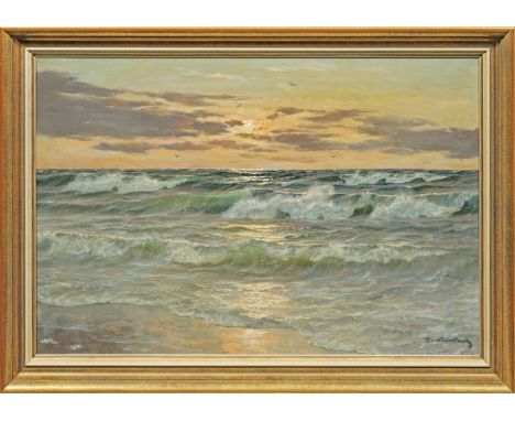 Patrick von Kalckreuth(1892 Kiel - 1970 Starnberg)Brandungswellen am Strand in der AbendsonneCharakteristisches, höchst stimm
