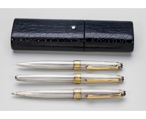 Vintage Montblanc-Set "Meisterstück Le Grand No. 146Solitaire"im Lederköcher. 3-tlg.; Kugelschreiber mit Kappe (Nr. BB1084111