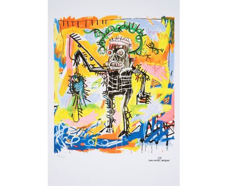 Jean-Michel Basquiat(1960 New York City - 1988 ebenda) nach "Fishing" (Fischen). OriginaltitelFarboffsetlithographie/festes P