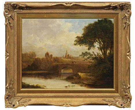 William Henry Crome(1806 Norwich - 1867 oder 1873 Greenwich/London)Englische Flusslandschaft mit alter SteinbrückeWohl Blick 