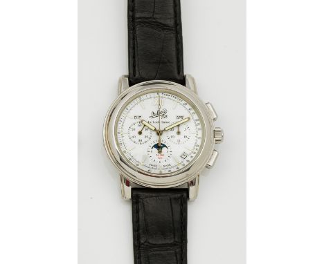 Limitierte Herrenarmbanduhr von DuBois-"Perpetuelle Sport"-Chronograph von 1999Stahl. Rundes Uhrengehäuse, weißes Zifferblatt