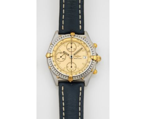 Herrenarmbanduhr von Breitling-"Chronomat"aus den 1990er JahrenStahl. Rundes Uhrengehäuse, einseitig drehbare Lunette, Ziffer