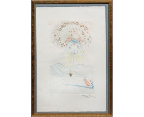 Salvador Dalí(1904 Figueras - 1989 ebenda) nach"Der Bräutigam hüpft über die Berge". OriginaltitelRadierung mit Pochoir und G