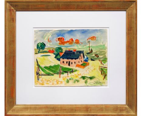 Max Pechstein(1881 Zwickau - 1955 Berlin)Rotes Haus am HaffDas Aquarell gehört laut der Expertise Julia Pechsteins zu einer W