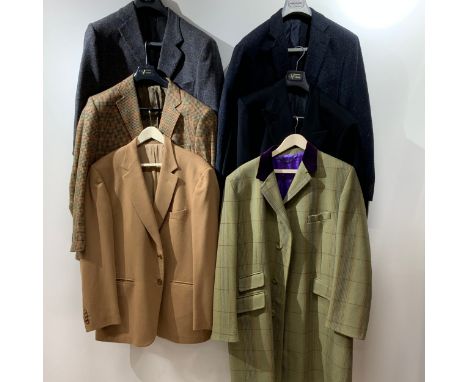 A collection of 5 winter jackets to include tweed and wool examples and a long tweed overcoat, all from various makers, inclu