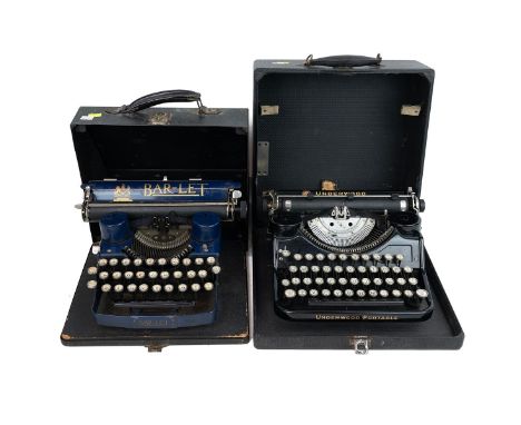 Two vintage type writers to include a Bar-Let&nbsp; &amp; Underwood typewriter both in original cases.