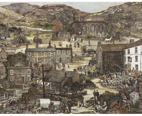 Juliet de Gaye (British 1930-2012): 'Swaledale Allegory', coloured etching with aquatint signed titled dated '78 and numbered