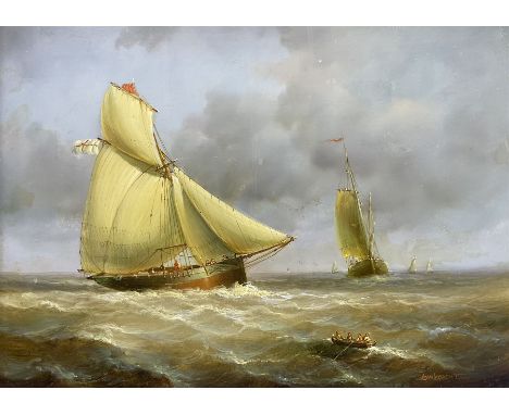 Jean Laurent (French 1898-1988): Ships at Full Sail, oil on panel signed 28cm x 39cm 