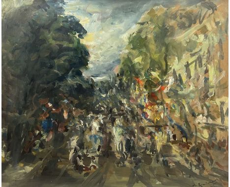 French School (20th Century): Abstract Street Scene, acrylic and watercolour indistinctly signed DR 49cm x 59cm 