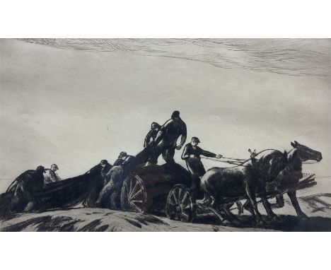 Gifford Beal (American 1879-1956): Horse and Cart Hauling the Nets, etching signed and inscribed in pencil 19cm x 30cm