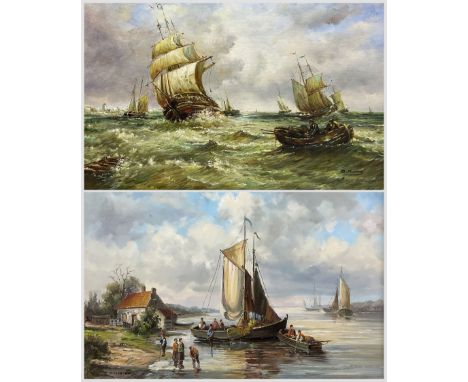 B Murray (20th century): Caught in a Storm, oil on board signed 48cm x 59cm; Dutch School (20th Century): Fishing in an Estua