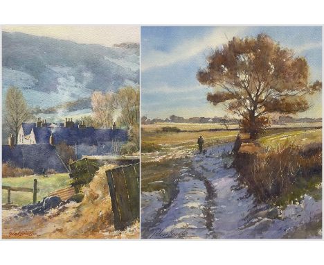 Robert Brindley (British 1949-): 'The Winter Track - Near Pickering' and 'Spring Light - Near Pickering', two watercolours si