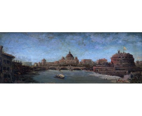 Continental School (19th Century): View of St Peter's Basilica and Castel Sant'Angelo - Rome, oil on panel indistinctly signe