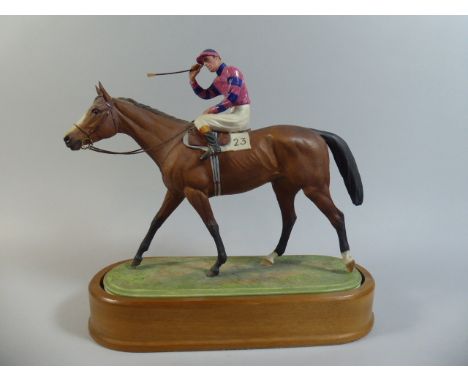 A Royal Worcester Figure Group, 'The Winner' Designed by Doris Lindner. On Wooden Oval Stand (Racing Colours Repainted?)