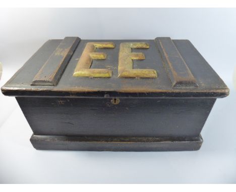 A Late 19th Century Pine Trunk with the Original Painted Finish and the Top with Two Gilt Metal Initials 'E.E' 64x38x32cm