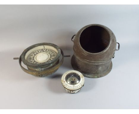A Gimballed Ships Compass by Sewil, Liverpool with Brass Compass Stand and Cover Together with a Small Dampened Ships Compass