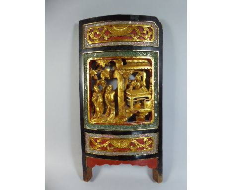 A Chinese Lacquered and Gilt Decorated Carved Wooden Panel, Formerly Part of an Opium Bed. Extremely Fine Gilded Carvings Dep