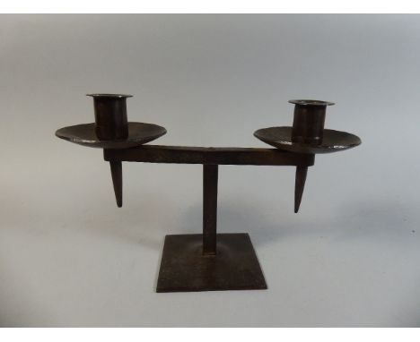 A Late 19th Century German Arts and Crafts Wrought Iron Candlestick in the Style of Hugo Berger Goberg, 25cm Wide x 16cm high