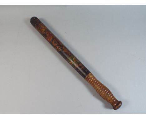 A Victorian Painted Truncheon for the Commissioners of Woods and Forests with Crown Above Royal Arms, Green Cartouche with Gi