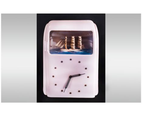 Vitascope - Electric Ship Automata Clock. c.1940's. With Unusual Bakelite Case In The Art Deco Style. The Clock Is Powered by