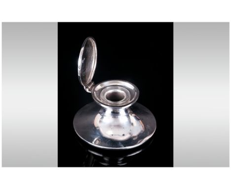 Edward VII - Small Silver Capstan Inkwell Complete with Glass Well. Hallmark Birmingham 1905. Height 1.5 Inches, Good Conditi