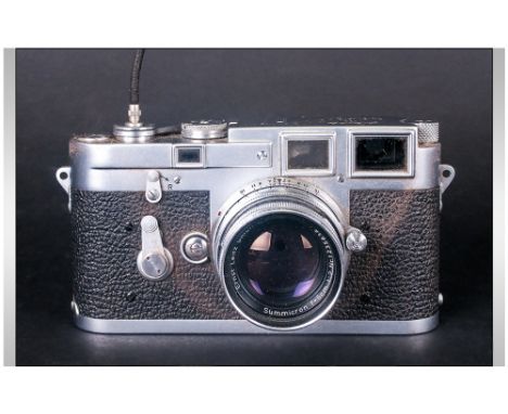 Leica M3-753382 Camera, Date 1955. Complete with Original Leather Holder and Shoulder Strap. The Camera Is In Good All round 