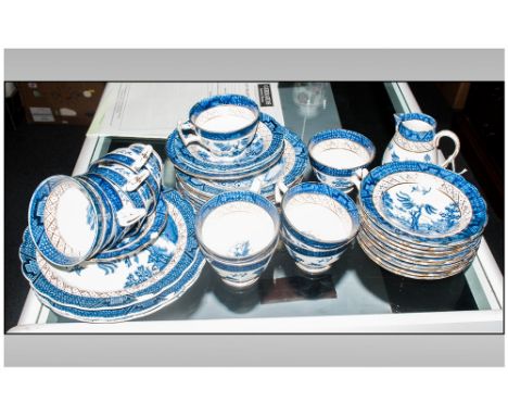 Booths Real Old Willow Part Tea Service comprising cups, saucers, bowls, etc. 36 pieces in total.