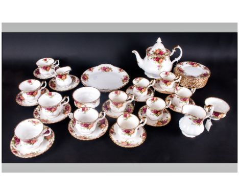 Royal Albert 42 Piece Old Country Rose Part Coffee and Tea Service comprising 12 side plates, 6 coffee cups. 6 saucers, 6 tea