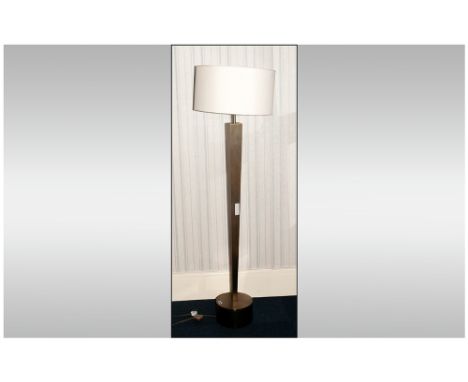 Modern Gold Tone Standard Lamp Of Square Tapering Form On A Raised Circular Base, Overall Height Including Shade 65 Inches